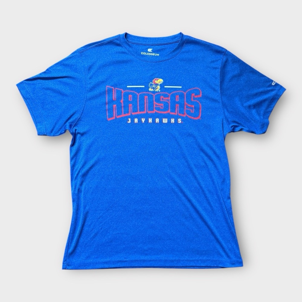 Kansas Jayhawks T-Shirt Blue Large NCAA Athletic Performance Shirt Colosseum Men